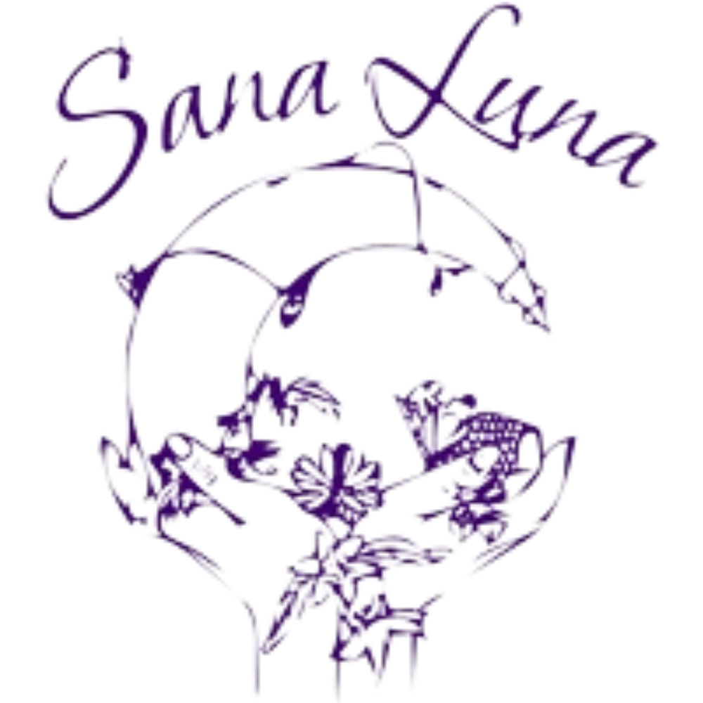 A purple logo with the name sara luna written in it.